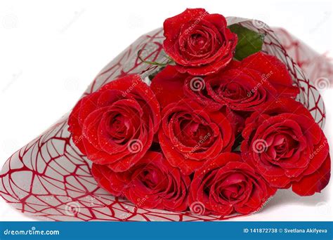 Bouquet Of Red Roses Lies On A White Background Stock Photo Image Of