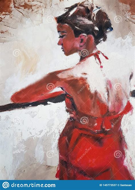 Oil Painting Of Women In Red Dresses Fashion Illustration Stock