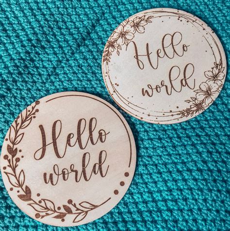 Hello World Baby Announcement Wooden Baby Announcement Etsy