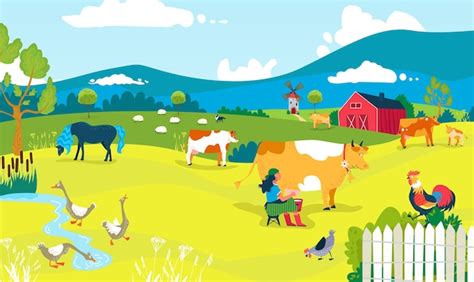 Premium Vector Farm Cartoon Landscape