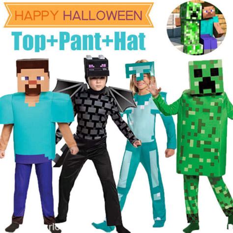 Kids Minecraft Creeper Cosplay Costume Jumpsuit Party Fancy Dress