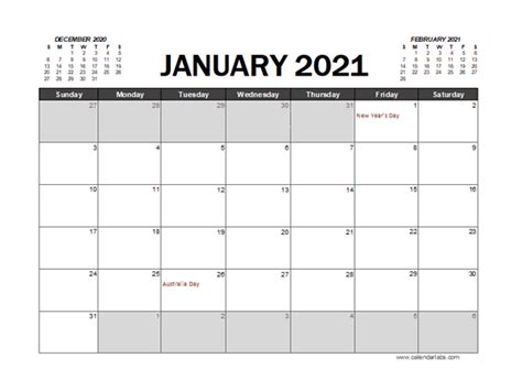 2021 Calendar Planner Australia Excel Free Printable Templates
