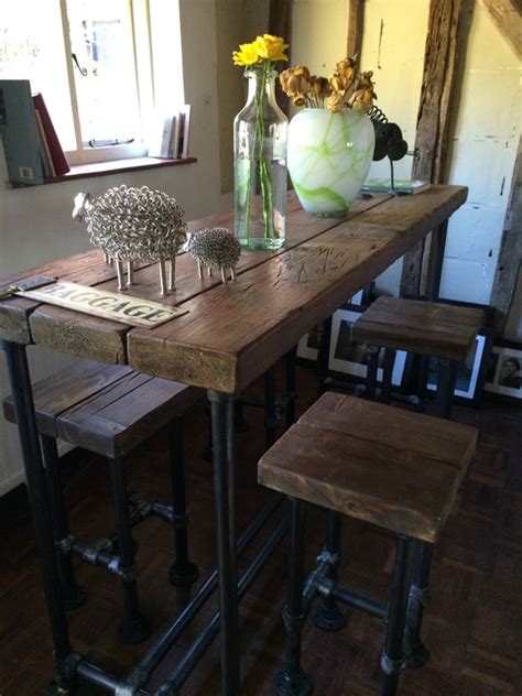 Industrial Style Scaffold Breakfast Bar With Four Scaffold Stools