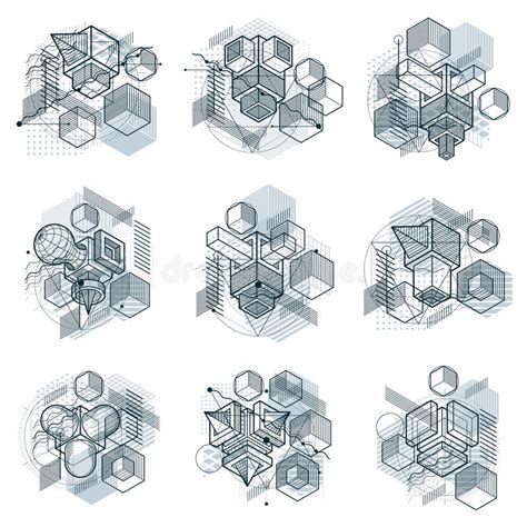 Vector Backgrounds With Abstract Isometric Lines And Figures Stock