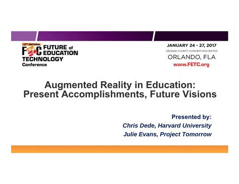 Pdf Augmented Reality In Education Present Reality In Education