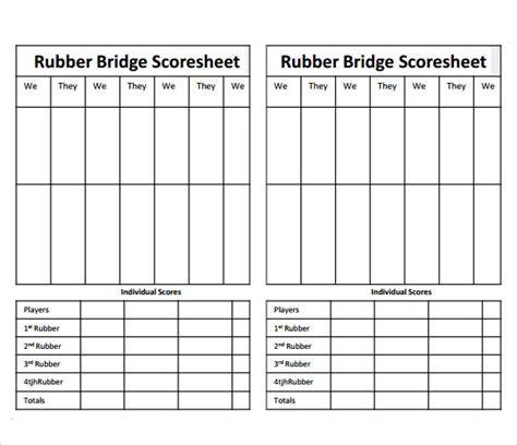 Free Printable Bridge Score Sheets