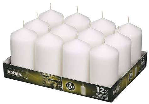Bolsius White Pillar Candles 275 X 5 Set Of 12 Unscented Long 40