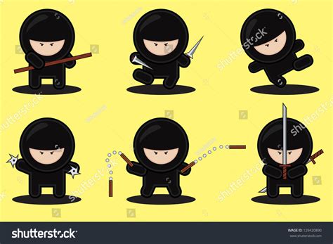 Vector Set Cute Ninjas Stock Vector Royalty Free 129420890 Shutterstock