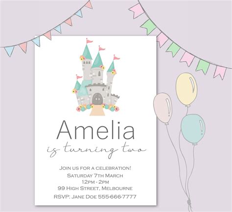 Castle Birthday Party Invitation For Kids Printable Etsy Uk