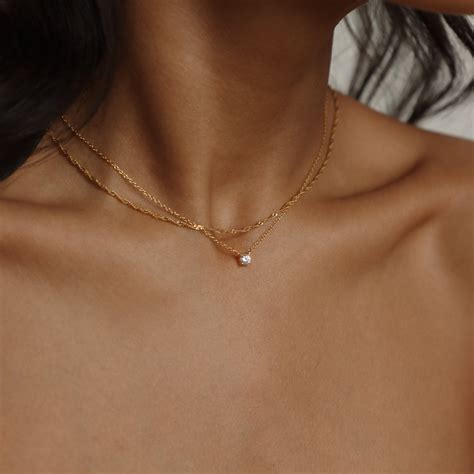 Dainty Diamond Necklace Floating Diamond Solitaire Necklace Etsy Uk