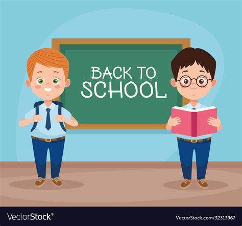 Little Students Boys With Uniforms Characters Vector Image