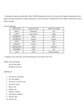 Learning the differences between ser. Ser Versus Estar worksheets by Mariposa | Teachers Pay ...