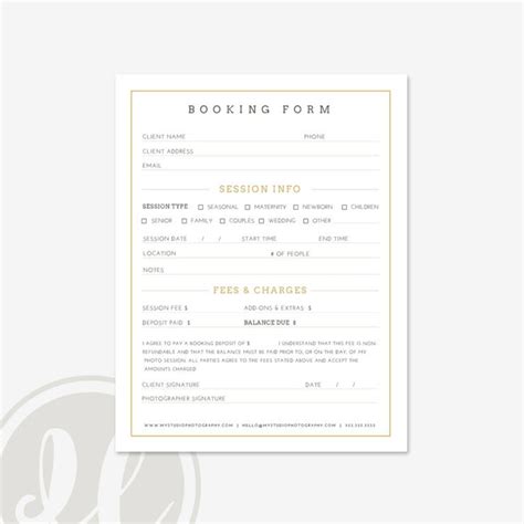 Client Booking Form Photography Booking Form Template Etsy