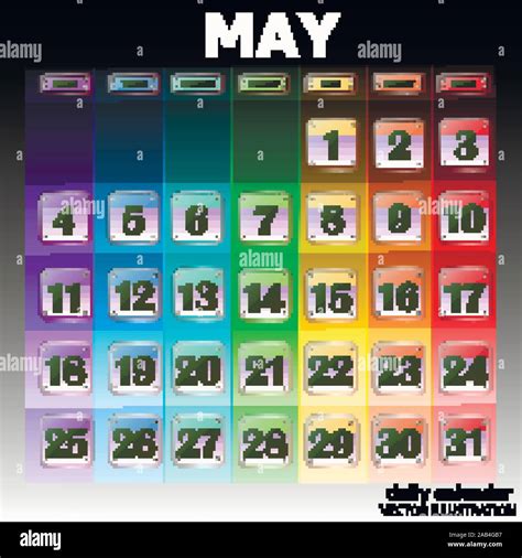 Colorido Calendario Para Mayo De 2020 En Inglés Conjunto De Botones