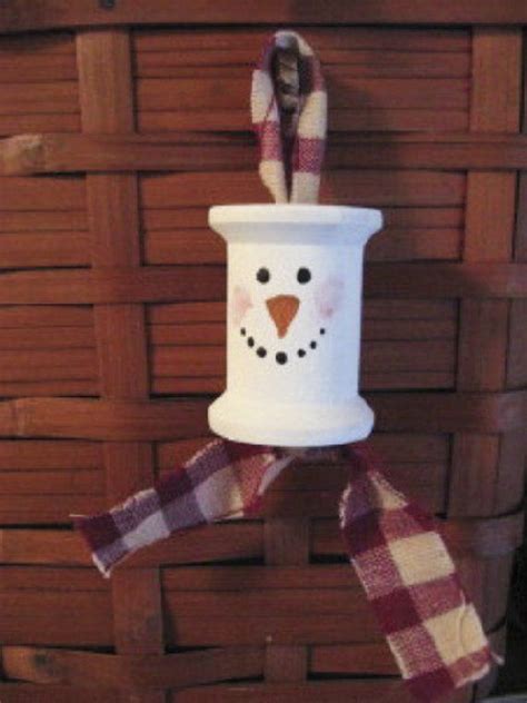 Spool Snowman Hand Painted Old Wooden Thread Spool Large