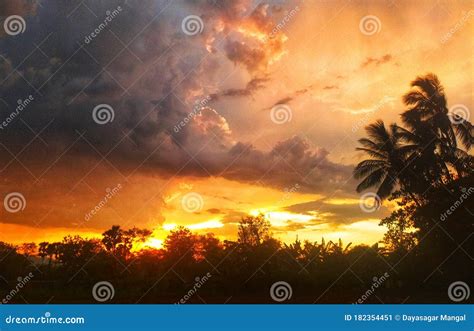 The Amazing View Of Village Evening Stock Image Image Of View