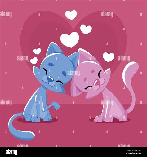 Hand Drawn Valentines Day Cats Couple Vector Illustration Stock Vector