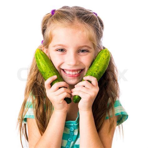 Babe Girl With Cucumbers Stock Image Colourbox