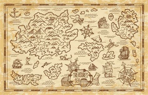 Pirate Treasure Map Sketch With Sea Islands Ship 23844300 Vector Art