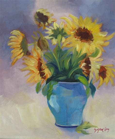 Sunflower In Blue Vase Painting Sunflower