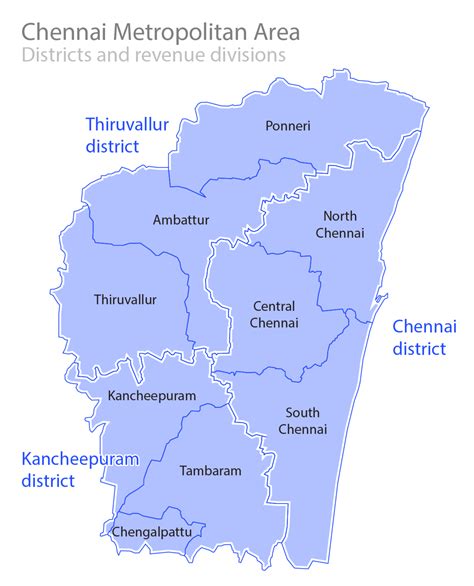 Map of chennai city with places to see, in and nearby locations, accommodation, railway stations, city boundary, railway line, roads and lakes. Chennai metropolitan area - Wikipedia