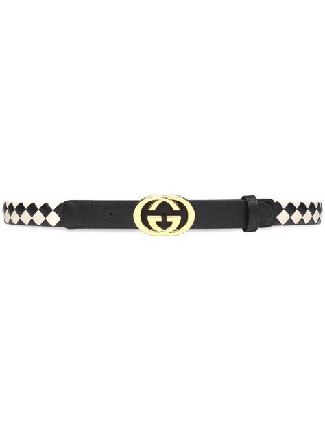 Gucci Gg Logo Buckle Woven Belt In Black Modesens