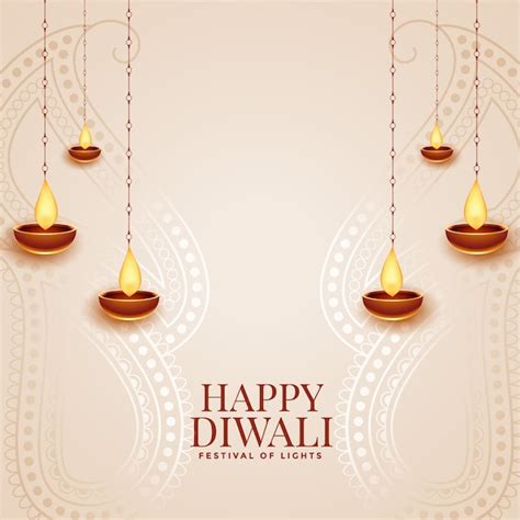 Free Vector Happy Diwali Elegant Festival Greeting Card With Diya Design