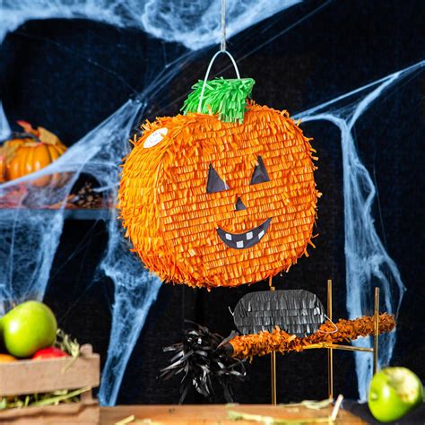 Halloween Pumpkin Cardboard Pinata Stick And Blindfold Set