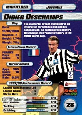 Personal information full name didier claude des. Card 28: Didier Deschamps - Merlin Serie A 1998-1999 ...