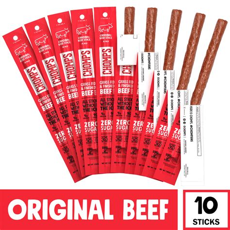 Chomps Beef Jerky Sticks Original Beef High Protein Gluten Free Sugar Free Whole