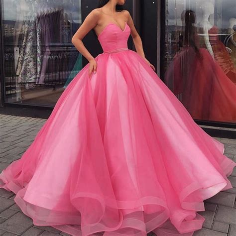 Stunning Long Corset Sweetheart Pink Ball Gown Quinceanera Gown Prom W