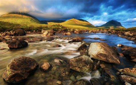 壁紙 スコットランド、スカイ島、岩、川、水、青い雲 1920x1200 hd 無料のデスクトップの背景 画像