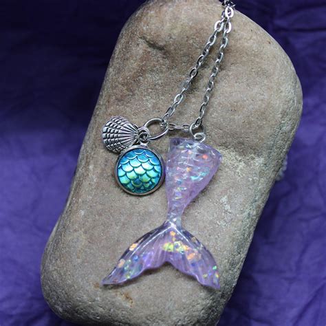 Mermaid Tail Necklace Pendant Charm Beach Theme Ocean Purple Etsy