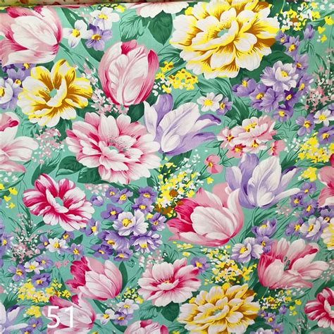 Graceful Colorful Big Blooming Rose Flower Printed Cotton Fabric Floral