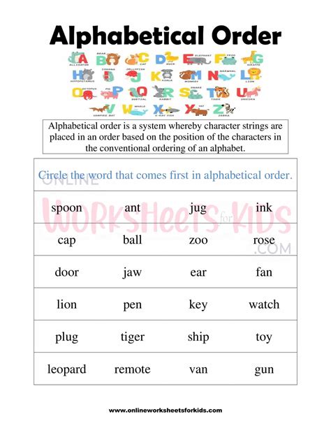 Alphabetical Order Worksheet For Class 1