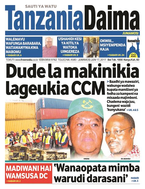 Todays Tanzania Daily Newspapers Saturday June 17 Mwanazuoni