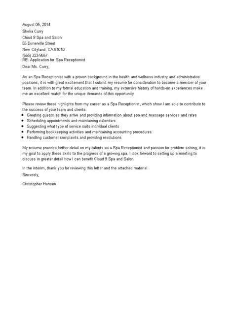Here are a few tips to make sure you nail the cover letter portion of your application. Job Application Letter for Spa Receptionist - How to ...