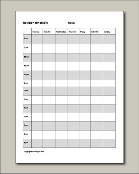 Time Table For Study 5 Best Printable Blank Class Schedule