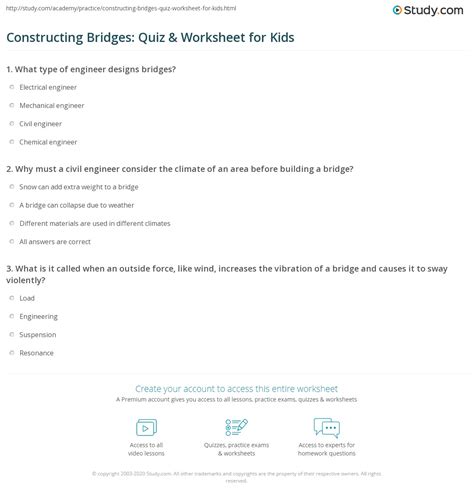 Constructing Bridges Quiz And Worksheet For Kids