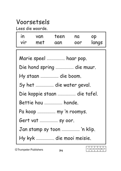 Afrikaans worksheets and online activities. Voorsetsels Worksheet For Grade 3 | Printable Worksheets ...