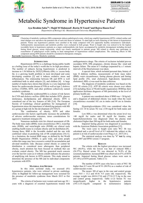 pdf metabolic syndrome in hypertensive patients