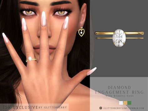 The Sims Resource Diamond Engagement Ring With Wedding Band