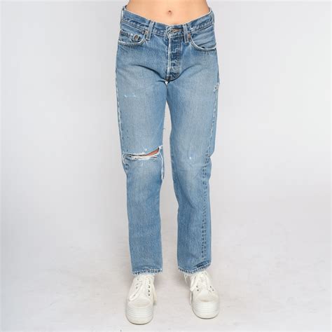 Levis 501 Jeans Y2k Ripped Jeans Mid Rise Waist Straight Leg Distressed
