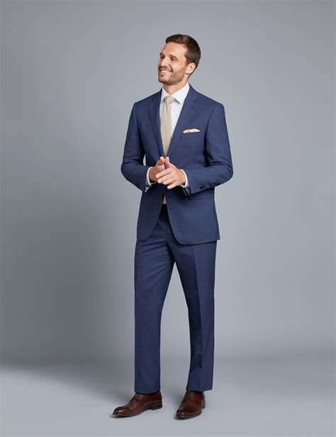 Mens Dark Blue Textured Classic Fit Suit Hawes And Curtis