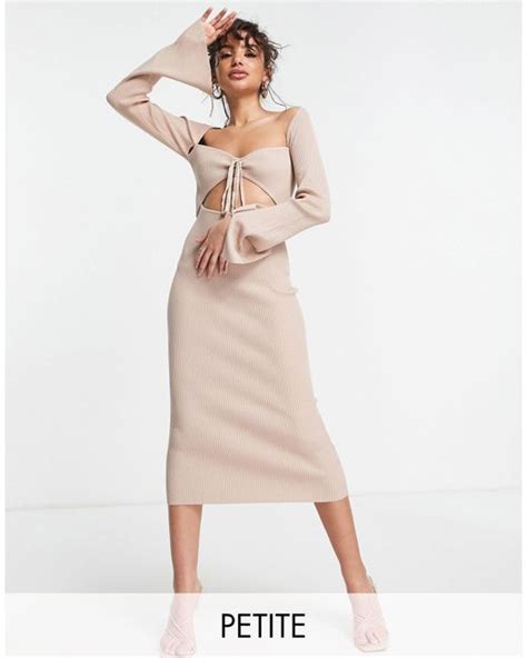 Missguided Synthetic Ruched Cut Out Knitted Midaxi Dress In Natural Lyst