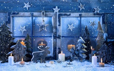 Merry Christmas Window Snowflakes Candles Winter Snow Wallpaper