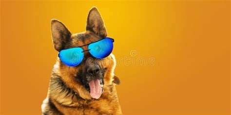 Close Up Of A Cute German Shepherd Dog With Sunglasses Stock Image