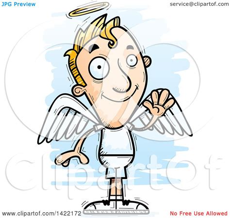 Clipart Of A Cartoon Doodled Male Angel Waving Royalty Free Vector