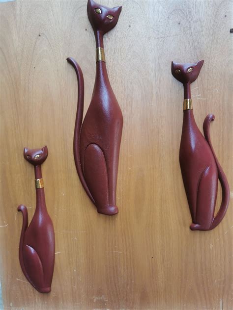 Sexton Wall Cats Repro Mid Century Modern Wall Decor Dark Red Brown And Gold Etsy