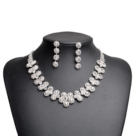 Sizzz Sumptuous Bridal Wedding Prom Jewelry Crystal Rhinestone Diamante Necklace Earring Set